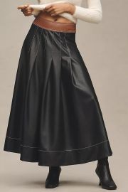 Anthropologie Faux Leather Colorblock Pleated Maxi Skirt at Anthropologie