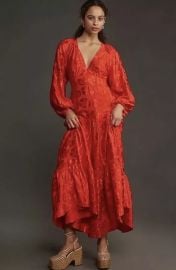 Anthropologie Long Sleeve V Neck Jacquard Maxi Dress at eBay