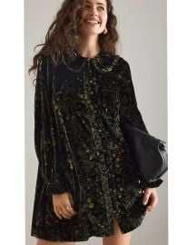 Anthropologie Pilcro Kiera Velvet Mini Dress Peter Pan Collar Green Print 2X NEW at eBay
