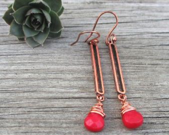 Antique Copper Wire Wrapped Red Jade Earrings As Seen On TV at Etsy