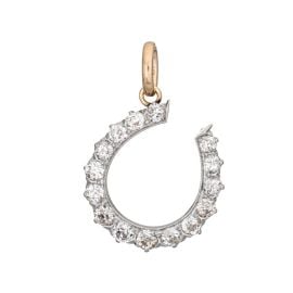 Antique Victorian 2ct Diamond Horseshoe Pendant 14k Gold Platinum Old Mine at Sophie Jane