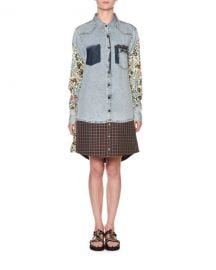 Antonio Marras Floral-Sleeve Denim Shirtdress at Neiman Marcus