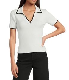 Antonio Melani Contrast Ribbed V-Neck Collar Short Sleeve Blouse Dillardx27s at Dillards