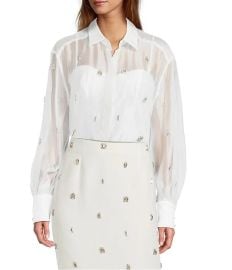 Antonio Melani Priscilla Coordinating Sheer Organza Jewel Embellished Point Collar Long Sleeve Button Front Blouse Dillardx27s at Dillards