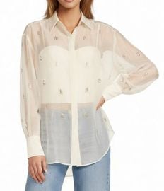Antonio Melani Priscilla Organza Sheer Jewel Embellished Point Collar Long Sleeve Button Front Blouse Dillardx27s at Dillards