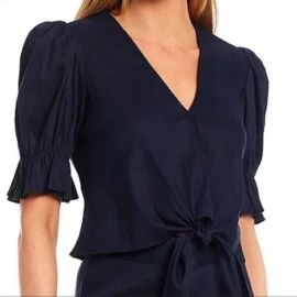 Antonio Melanii Bethany Tie Front V Neck Puff Sleeve Stretch Linen Top at Dillards