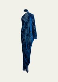 Anya Mock-Neck Asymmetric Velvet Burnout Maxi Dress at Bergdorf Goodman