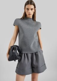 Anya Neoprene Sculpted Sleeve Top - Grey Melange at The Frankie Shop