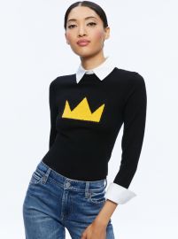 Ao X Basquiat Porla Collared Sweater In Black Alice And Olivia at Alice + Olivia