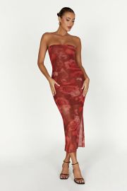 Aphrodite Strapless Mesh Dress - Oversized Rose Print - MESHKI US at Meshki