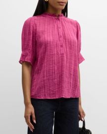 Apiece Apart Los Altos Elbow-Sleeve Cotton Gauze Top at Neiman Marcus