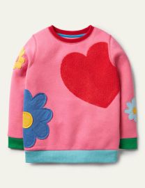 Appliqu Sweatshirt - Bright Petal Pink Heart Boden US at Boden