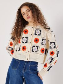 Apricot Patchwork Daisy Crochet Cardigan at Apricot