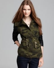 Aqua Army Jacket - Faux Leather Sleeve Camo Stud at Bloomingdales