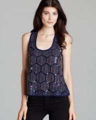 Aqua Blouse - Beaded Leaf Print at Bloomingdales