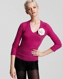 Aqua Cashmere Long Sleeve Raw Edge V Neck Sweater at Bloomingdales