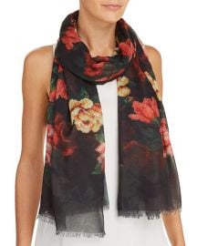 Aqua Floral Needlepoint-Print Scarf at Bloomingdales