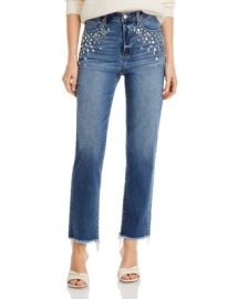 Aqua High Rise Embellished Straight Jeans at Bloomingdales