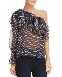 Aqua Metallic One-Shoulder Dot-Print Top at Bloomingdales