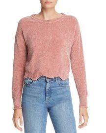 Aqua Scalloped Cropped Chenille Sweater at Bloomingdales