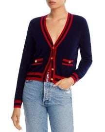 Aqua Stripe Trim Novelty Button Cashmere Cardigan at Bloomingdales