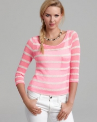 Aqua Tee - Stripe Three Quarter Sleeve Pocket at Bloomingdales