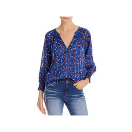 Aqua Womens Floral Metallic Stripe Blouse at Walmart