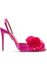 Aquazzura   Powder Puff pompom-embellished satin pumps at Net A Porter