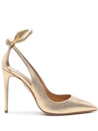 Aquazzura Bow Tie 105mm Leather Pumps Gold at Farfetch
