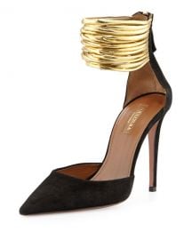 Aquazzura Hello Lover Suede Ankle-Strap Pump  Black at Neiman Marcus