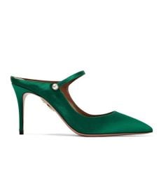 Aquazzura Nolita Satin Mules in Emerald at Net a Porter