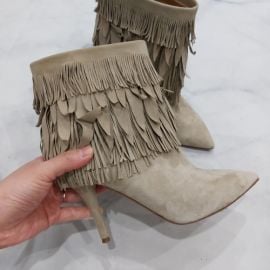 Aquazzura Shoes Aquazurra Sasha Fringe Suede Ankle Heeled Boots Ash Grey Size 5 Poshmark at Poshmark