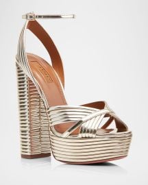 Aquazzura Sundance 140mm Metallic Platform Sandals Gold at Neiman Marcus