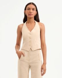 Arabella Metallic Pinstripe Vest in NaturalGold at Veronica Beard