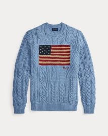 Aran-Knit Flag Cotton Sweater at Ralph Lauren