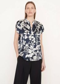 Arboretum Silk Cap-Sleeve Blouse in Short Sleeve at Vince