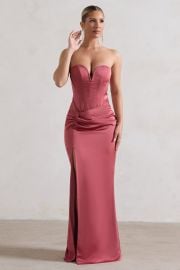 Ardelle Rose Pink Satin Corseted Wrap Maxi Dress Club L London - USA at Club L