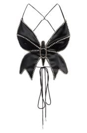 Area Crystal Butterfly Satin Crop Top at Nordstrom