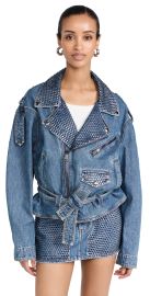 Area Crystal Embellished Moto Jacket Medium Indigo 0 at Shopbop