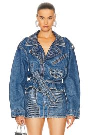 Area Crystal Embellished Moto Jacket in Medium Indigo at FWRD