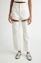 Area Crystal Slit Straight Leg Jeans at Nordstrom