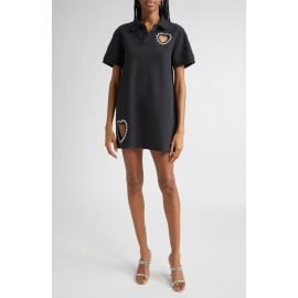 Area Crystal Trim Heart Cutout Cotton Piqué Polo Dress at Nordstrom