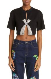 Area Deco Crystal Bow Crop Top at Nordstrom