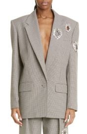 Area Distressed Crystal Relaxed Fit Check Wool Blazer at Nordstrom