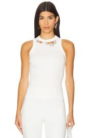 Area Distressed Crystal Ribbed Knit Tank Top In Off White at Revolve