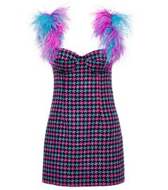 Area Feather trimmed Houndsooth Wool And Cotton blend Minidress at Mytheresa