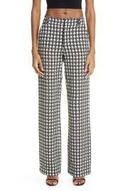 Area Houndstooth Crystal Embellished Cutout Straight Leg Wool Blend Trousers at Nordstrom