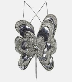 Area Mussel Crystal embellished flower halterneck top at Mytheresa