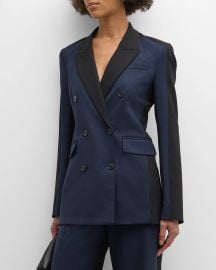 Argent Double Breasted Colorblock Wool Blazer at Neiman Marcus