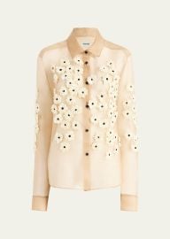 Argo Floral Applique Silk Button-Down Top at Bergdorf Goodman